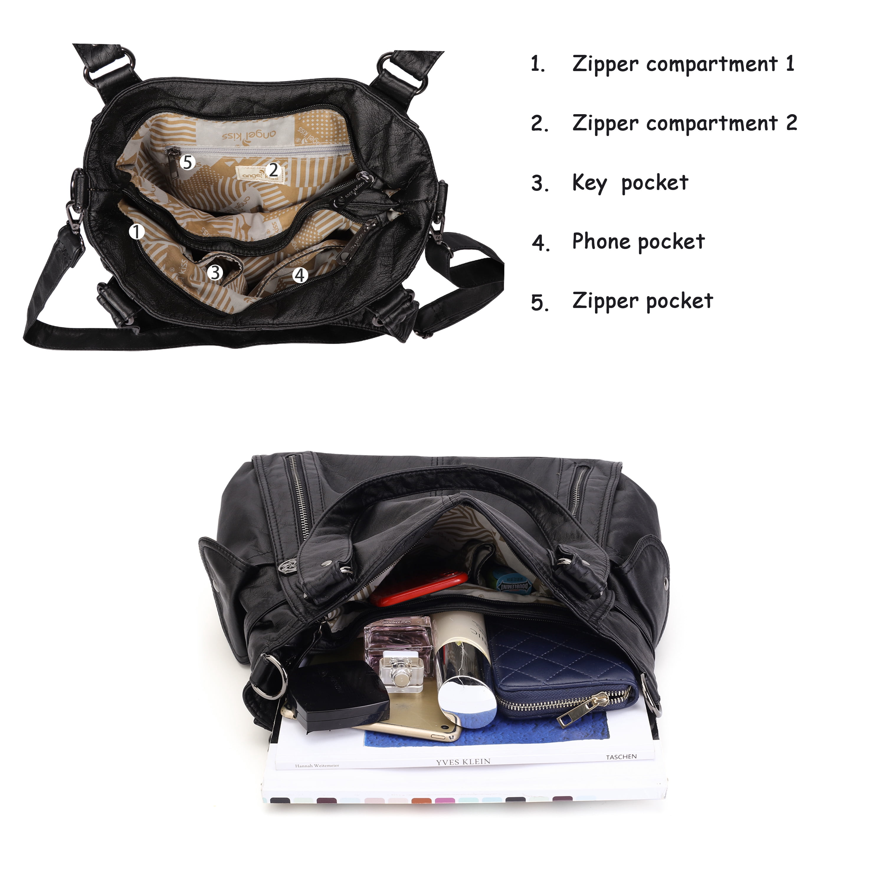 Angel Kiss Handbags for Womens Top-Handle Hobo Purse Roomy Casual Shoulder Bags PU Tote Satchel Purse for Womens