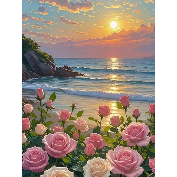 CSZPPQAF Diamond Art Kits for Adults Beginners,Seaside Rose Gem Art,Home Wall Decor 11.8x15.8inches.