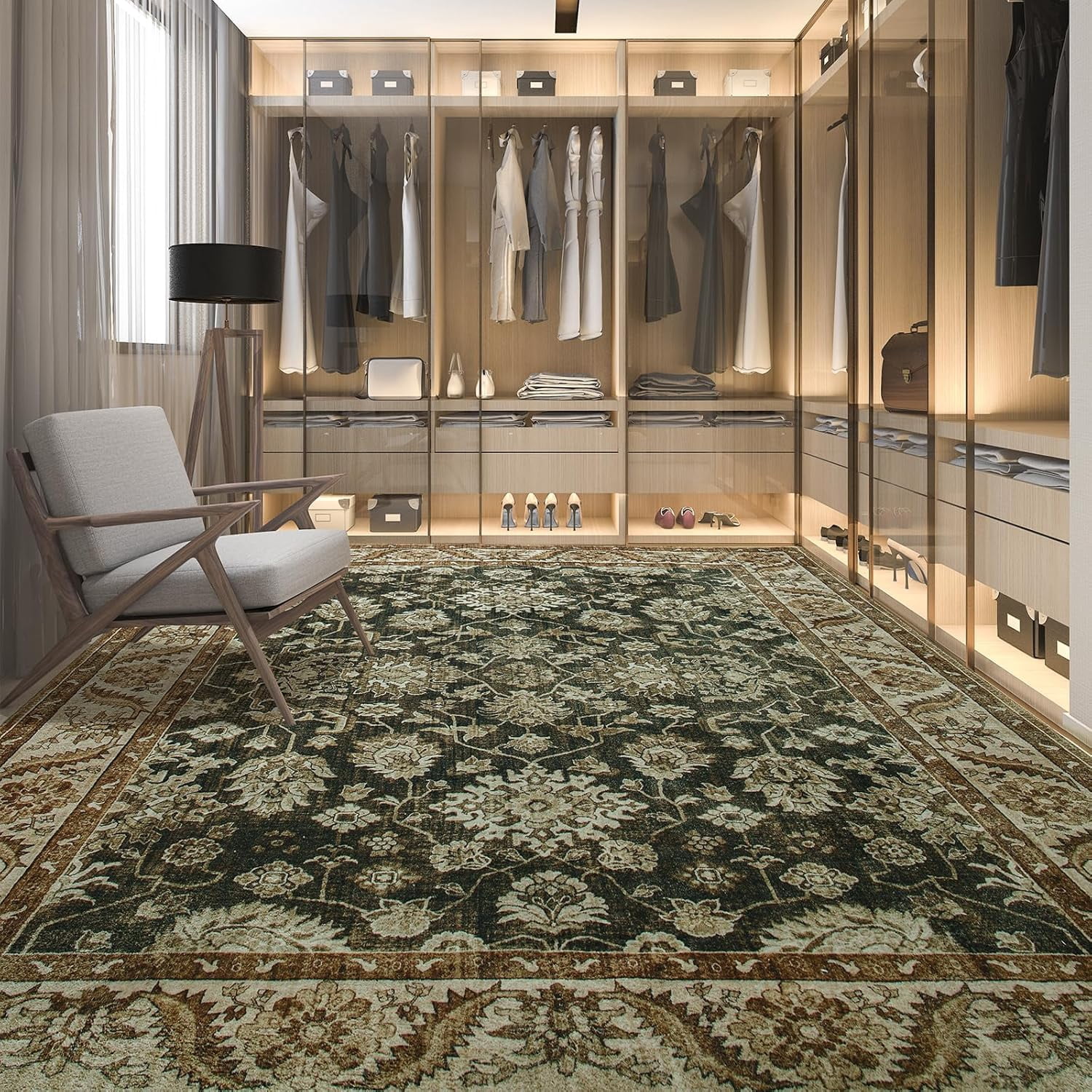 Homore Vintage Boho Traditional Oriental Faux Wool Area Rug, 5' x 7', Brown