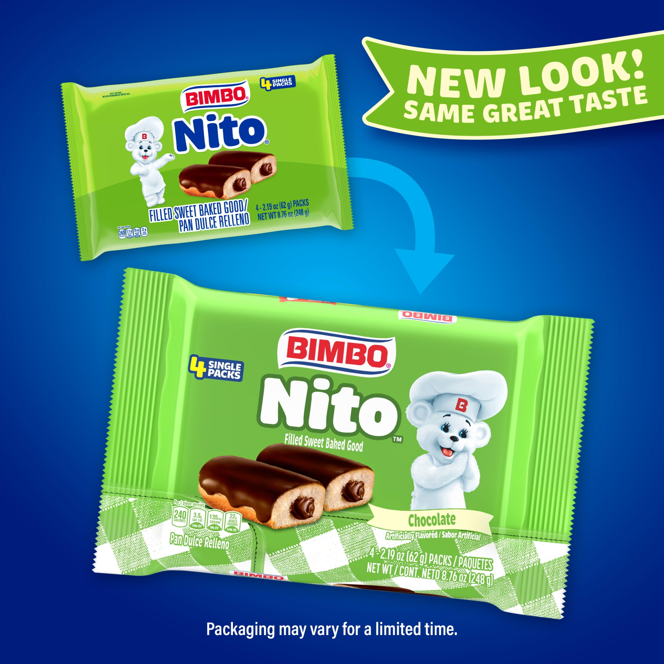 Bimbo Nito Chocolate Crème Filled Sweet Baked Good, 4 packs, 8.76 oz
