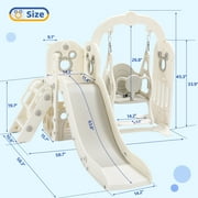 Arlopu Toddler Slide & Swing Set, Freestanding Kids Slide Climber Set w/ Basketball Hoop, Storage Space & Anti-Slip Steps, Indoor Outdoor Playground for Kids 2+ Years