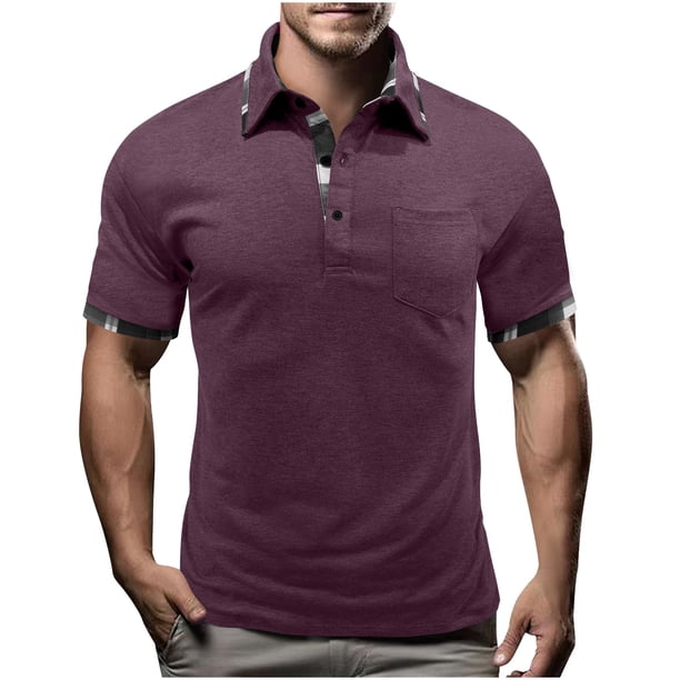 Mens Manga Corta Botón Abajo Camisas Primavera Verano Casual Cuello Cuadrado, Transpirable Punto para el Golf Y el Uso Diario