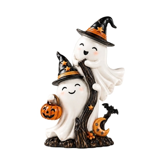Halloween Decor Ghost Resin Figurine Ornament, 25 x 17 x 8 Inch Spooky Statue for Mantel Shelf Tabletop Display, Indoor Home Seasonal Decorations Fall Accents