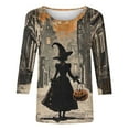 thumbnail image 5 of VKOYWKM Womens 3/4 Sleeve T Shirts Halloween Tops Witch Graphic T Shirts Loose Fit Crew Neck T-Shirts Fall Tops Halloween Costumes, 5 of 5
