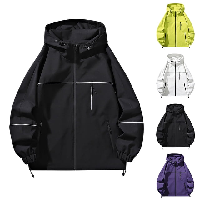Sentmoon Women Jacket Oversized Drawstring Hooded Neck Long Sleeve Women Winter Coats Zipper Solid Color Windproof Waterproof Clothes Women Fall and Winter Stylish for Backpacking and Camping