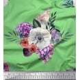 thumbnail image 1 of Soimoi Green Rayon Fabric Leaves & Anemone Floral Printed Craft Fabric by the Yard 42 Inch Wide, 1 of 3