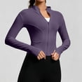 thumbnail image 2 of Sewkxo Women's Workout Jacket Lightweight Zip Up Cropped Yoga Jackets Slim Fit Athletic Tops with Thumb Holes,Purple S, 2 of 6