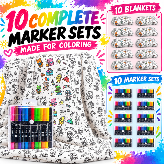 Coloring Blanket for Adults with Markers, Throw Blanket for Couch, Sherpa Fleece, Color Your Own Doodle, DIY Craft, Machine Washable, Soft Home Decor