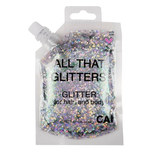 CAI BEAUTY NYC Silver Glitter Easy to Apply, Easy to Remove Chunky Glitter for Body, Face and Hair, Bag Pouch, Holographic Cosmetic Grade Glamour