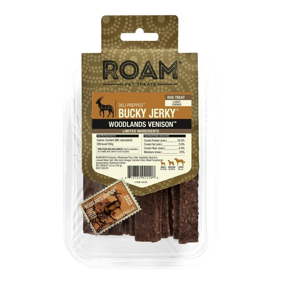 Roam Pets Woodlands Venison Bucky Jerky, 5 ounce tray