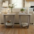 thumbnail image 6 of COZAYH Rustic Farmhouse Round End Table with Storage Shelf for Living Room, Grey, Set of 2, 6 of 12