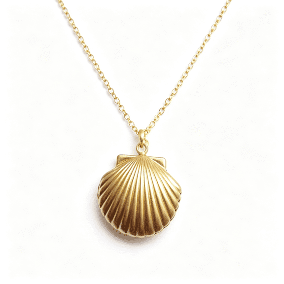 DESIGNICE Sea Shell Locket,Beach Mermaid Valentine Necklace,Gold Tone Brass,Little Shell Locket,Nautical Jewelry Shell Necklace (Gold)