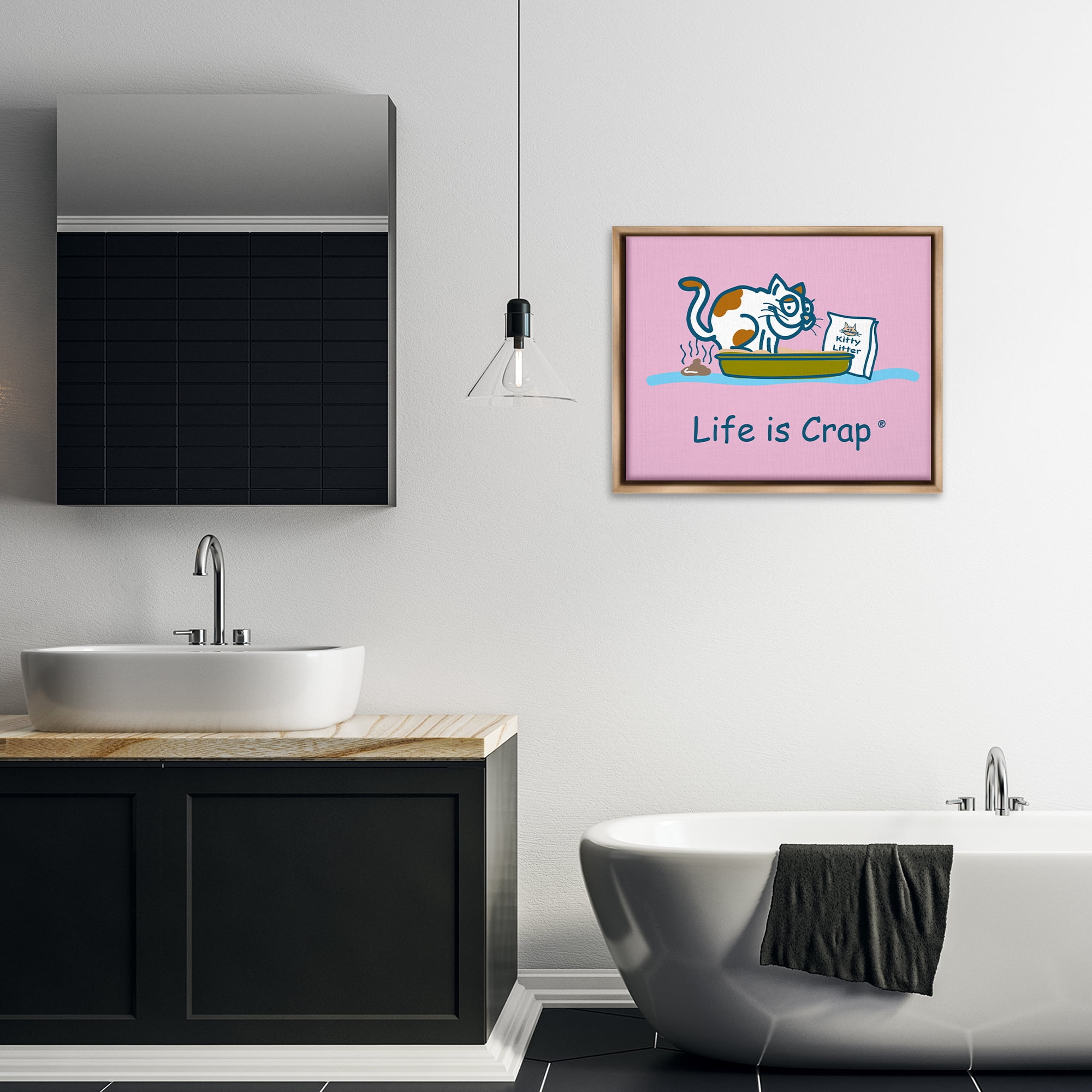 Stupell Industries Kitty Litter Funny Novelty & Humor Painting Brown Floater Framed Canvas Art Print Wall Art, 31 x 25