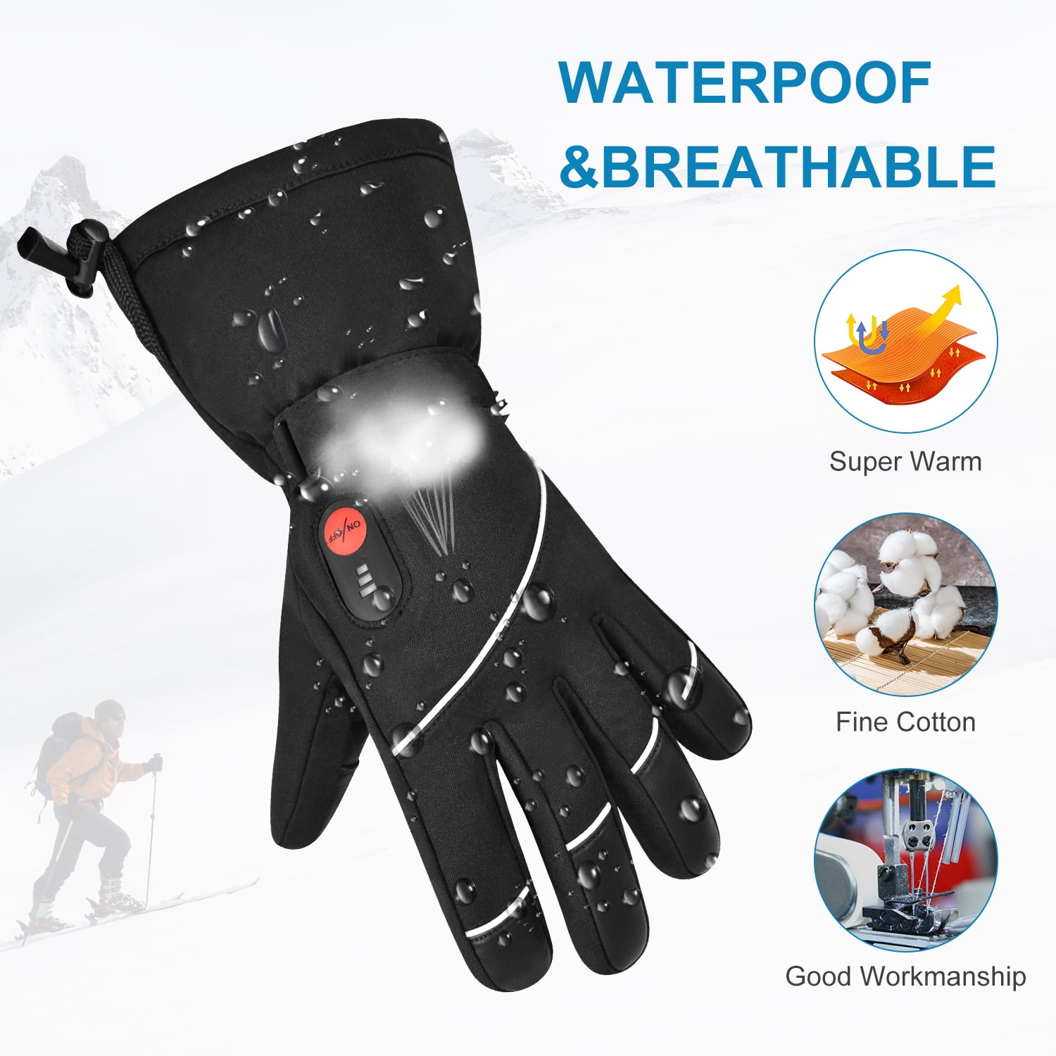 SAVIOR HEAT Heated Gloves for Men Women, Rechargeable Electric Heated Leather Skiing and Snowboarding Gloves