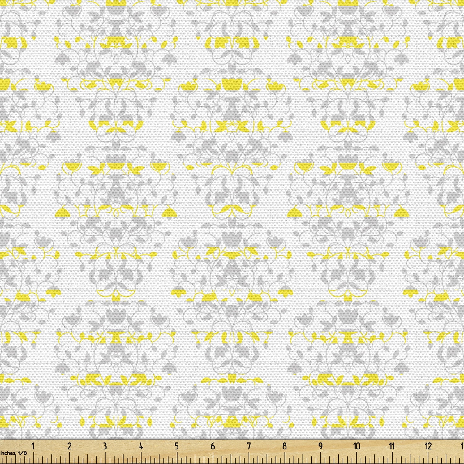 Grey and Yellow Upholstery Fabric by the Yard, Victorian Style Flowers