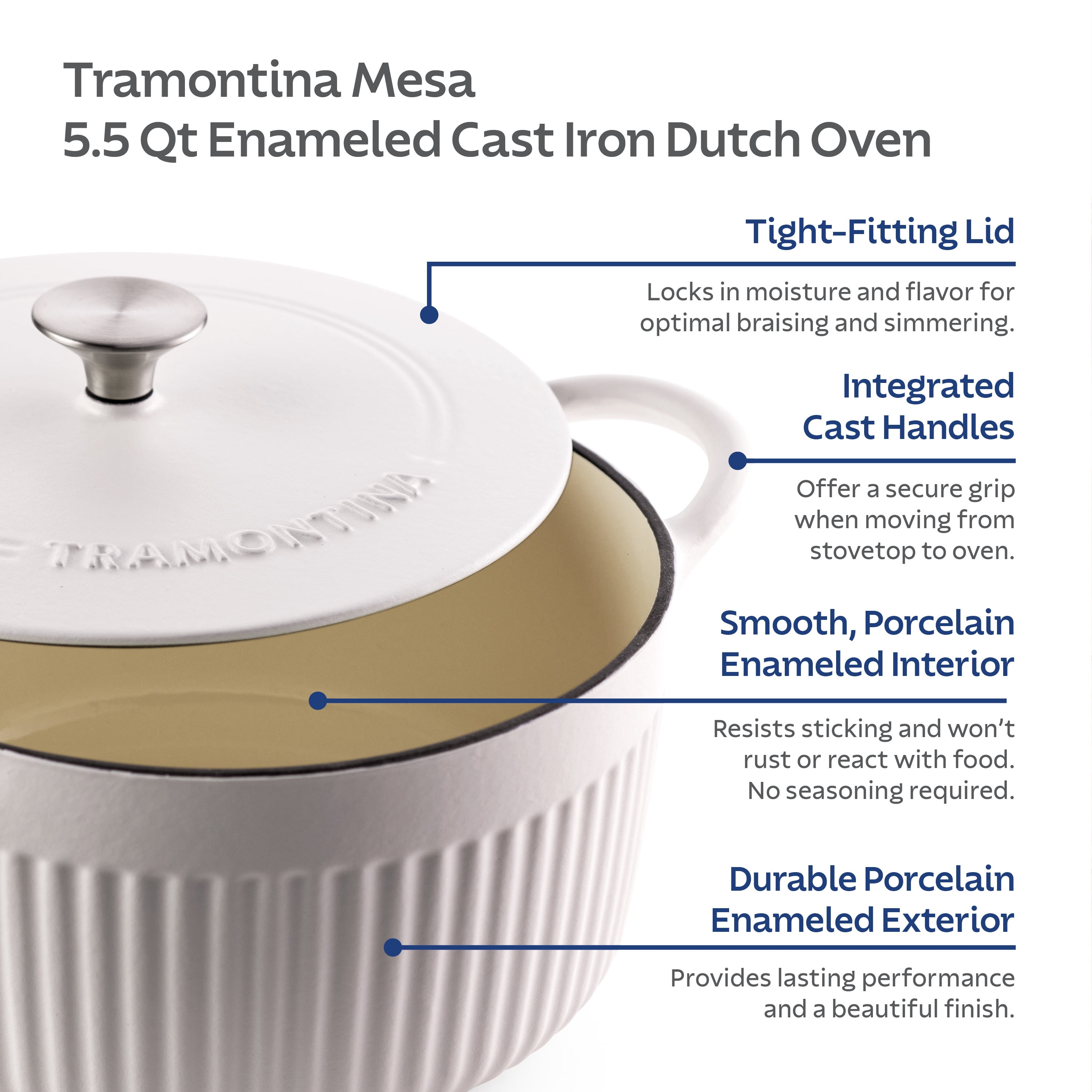 Tramontina Mesa 5.5 Qt Enameled Cast Iron Dutch Oven White