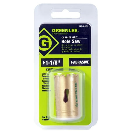 725-1-1/8 Carbide-Grit Hole Saw, 1-1/8-Inch, Long-lasting tungsten carbide-grit delivers extremely clean, smooth cuts through tile, cement board, and other abrasive.., By Greenlee Ship from