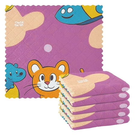 

6 Pack Kitchen Dish Towels 11 Inch x 11 Inch Reusable Cleaning Cloths for Washing Dishes Dish Cloths for Drying Dishes Cute Cartoon Drawing