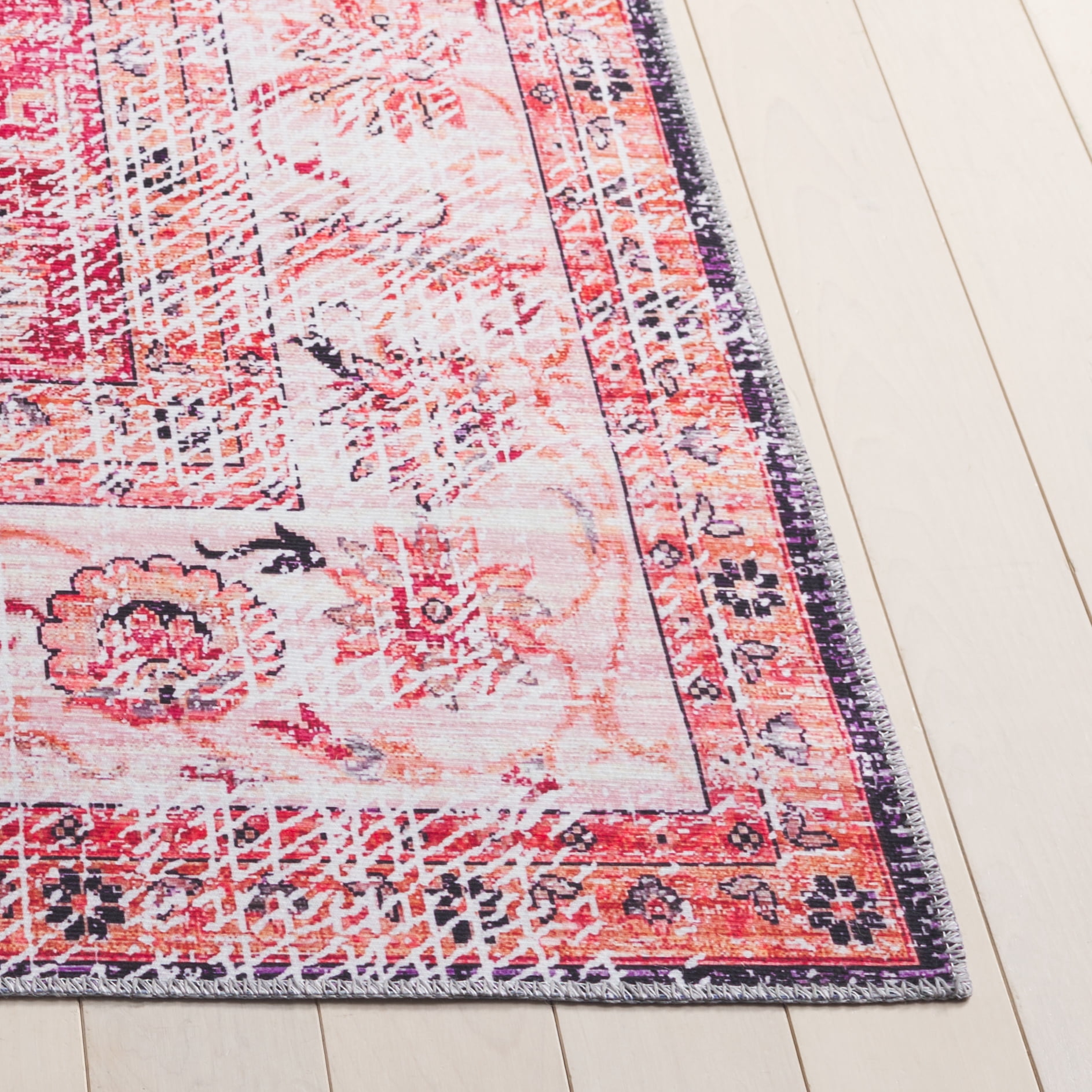 Safavieh Arizona Aria Distressed Machine Washable Area Rug, Red/Beige, 8' x 10'