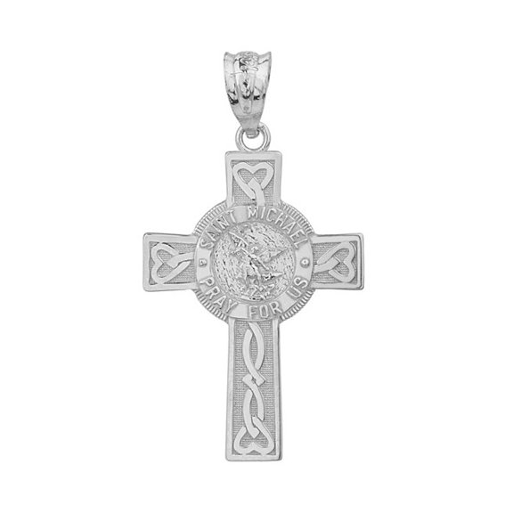 925 Sterling Silver Celtic Cross Patron Saint Michael Archangel Heart Love Knot Pendant Necklace (PENDANT ONLY)