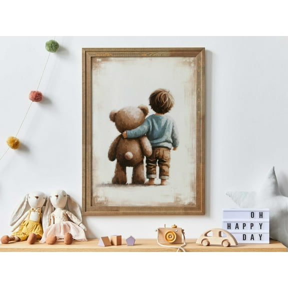 Boy & Teddy Bear, Boy'S Room Decor, Boys Nursery Wall Art, Unique Vintage Nursery Print, Cute Boys Bedroom Art, Kids Wall Art Wall Art, Modern Wall Decor, 8x12 UNFRAMED