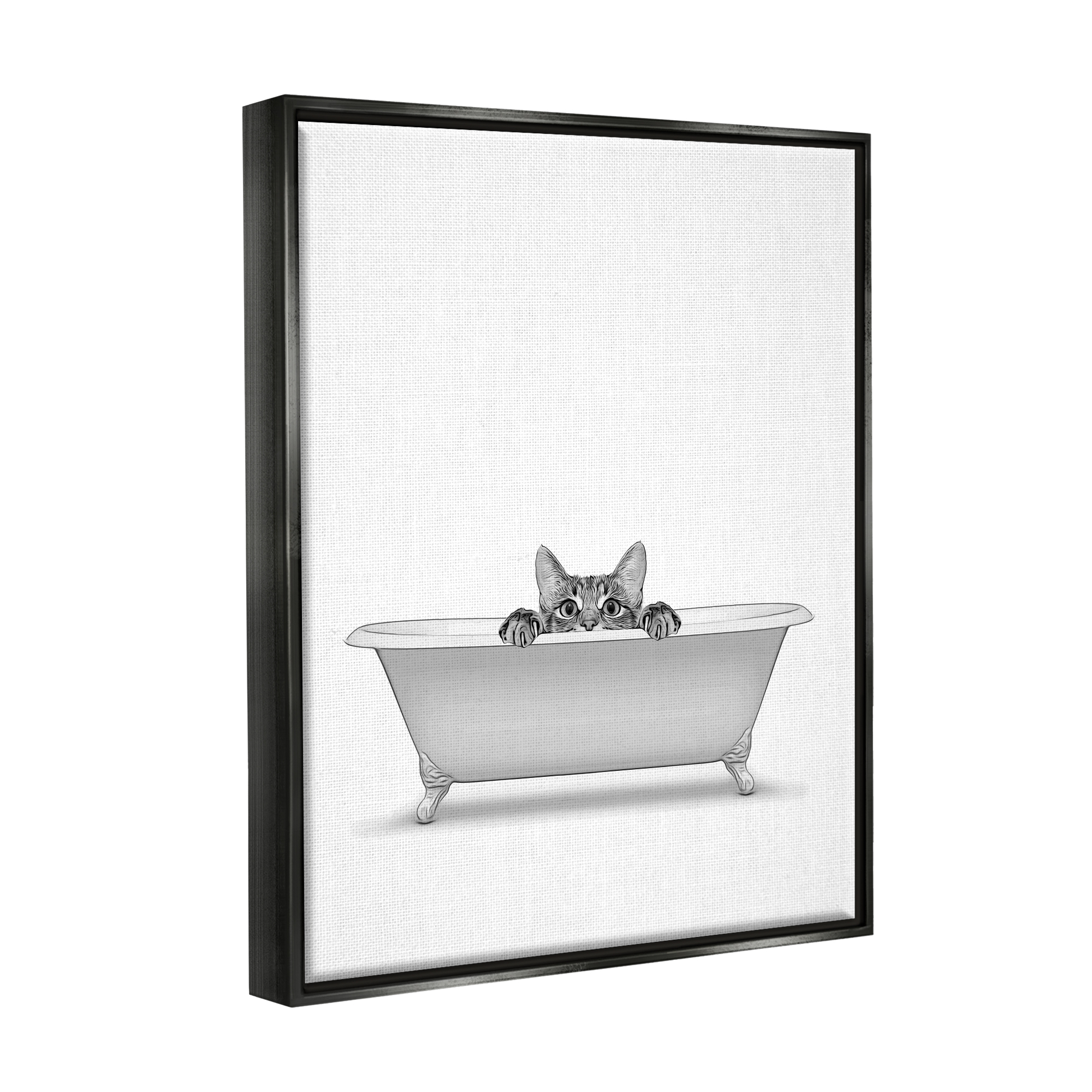 Stupell Industries Cat Peeking Bathroom Tub Animals & Insects Painting Black Floater Framed Art Print Wall Art