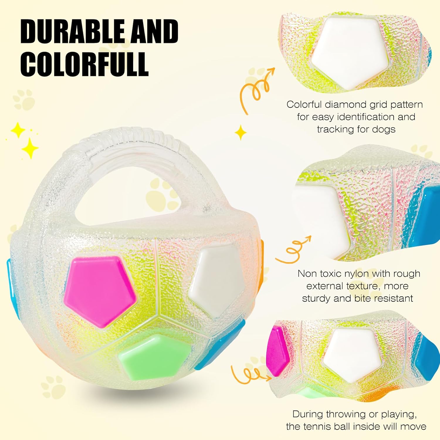 Dog Toy Soccer Ball with Handles, 5.11In Interactive Squeaky Floating Ball for Toss and Fetch Play, Suitable for Water Play Training and Outdoor Games