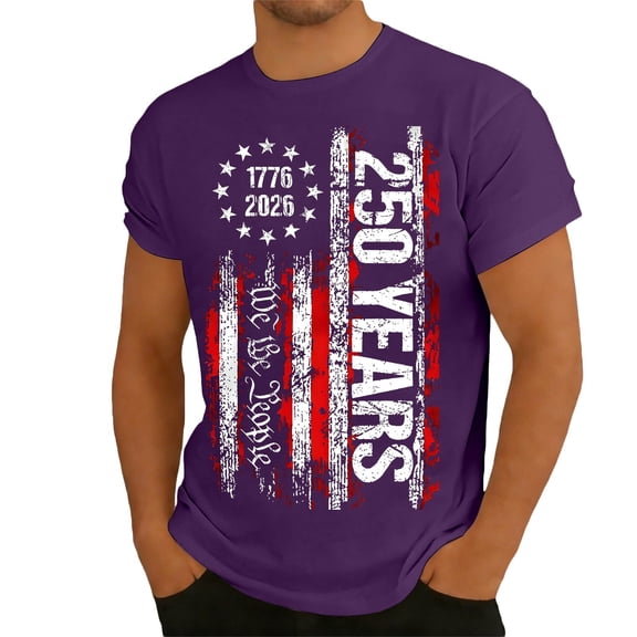 WAYUTE Mens 250th Anniversary USA Shirt National Flag Patriotic Short Sleeve Crew Neck Tee Casual Holiday 4th of July T-Shirts