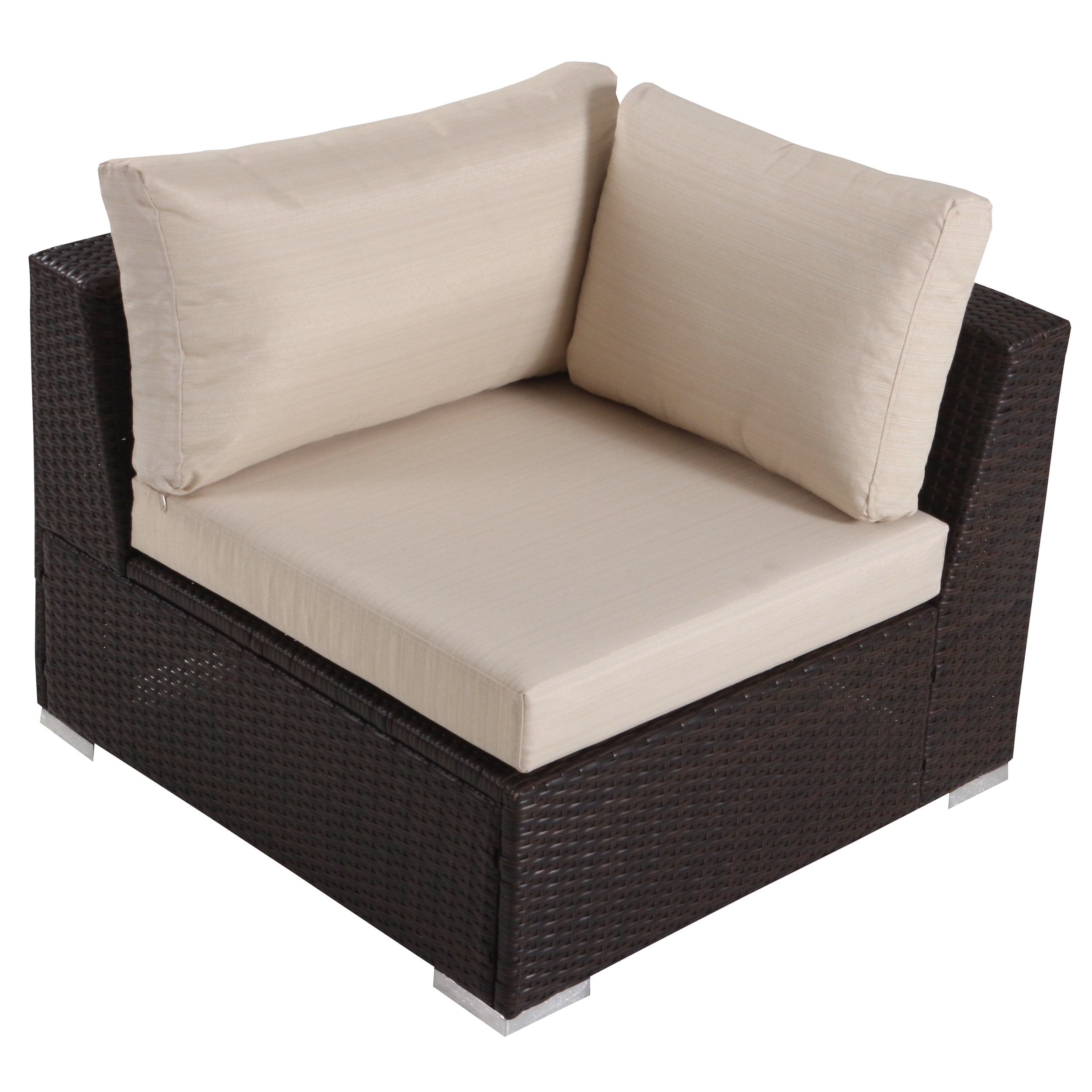 Faviola 4 Seater Outdoor Wicker Sectional Sofa Set with Aluminum Frame and Cushions, Multibrown, Beige
