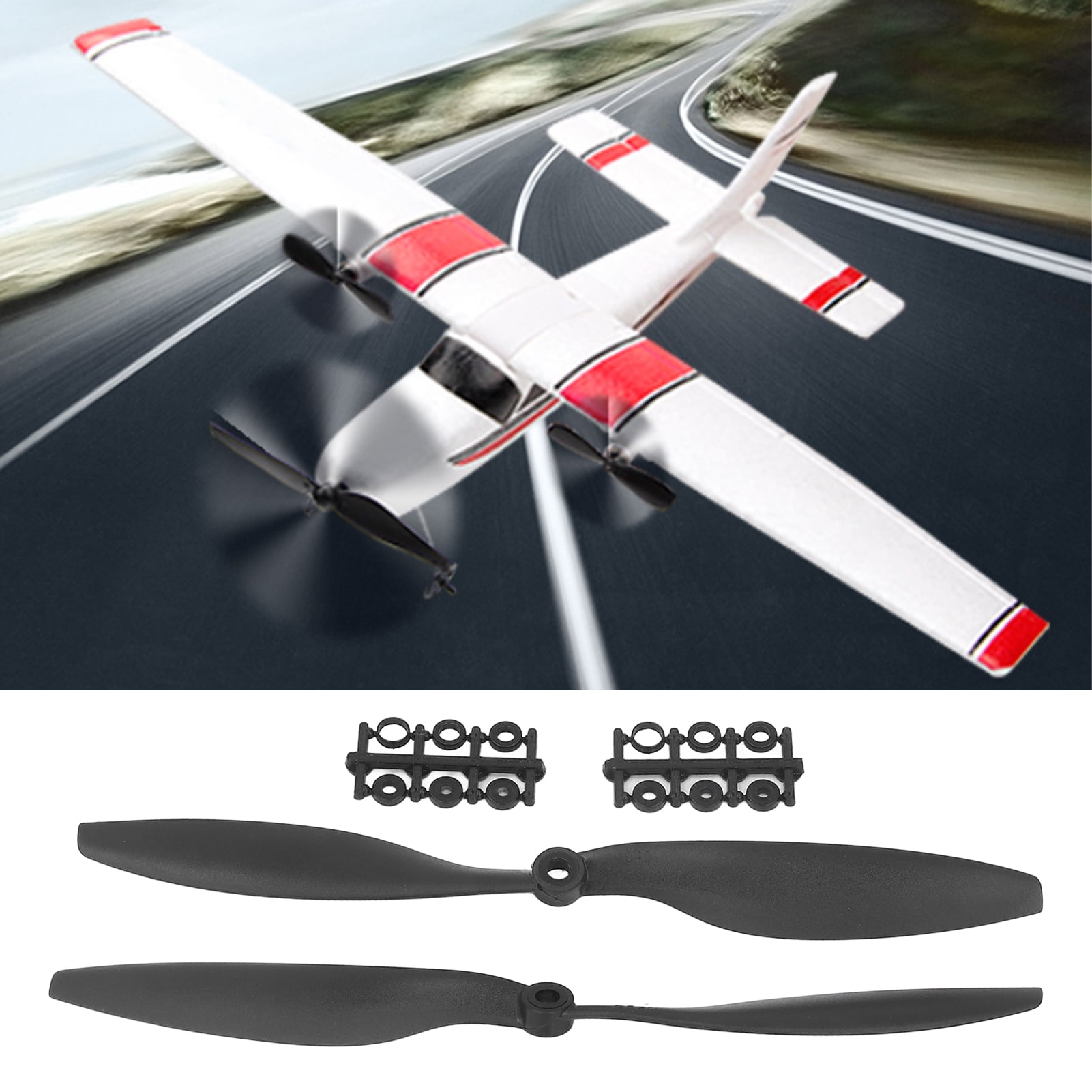 AXOC Hélice Avion RC – Nylon 255 Mm – Faible Puissance – Noir – Lot 2 Avec Anneaux Adaptateurs