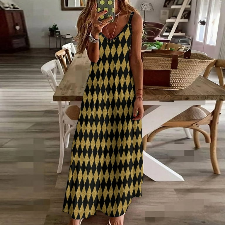 Black And Gold Harlequin Sleeveless Dress Women's Evening Dress Womans  Clothing - Walmart.com