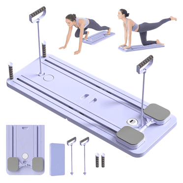 Pilates Board, Pilates Reformer Equipment, Portable Foldable Pilates Set for Home Outdoor Workout Exercise Machine, 5 in 1 Multifunctional Pilates Sliding Board for Women Full-Body(Pink)