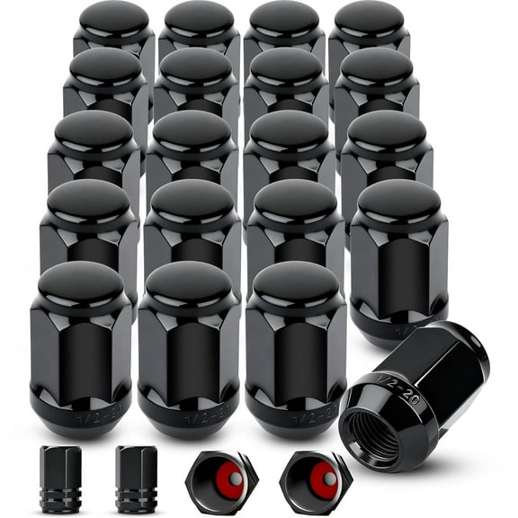 20pcs 1/2"-20 Lug Nuts & 4 Valve Caps, Closed End Lug Nuts Galvanized Plated Replacement for 1987-2018 Jeep Wrangler, 2002-2012 Jeep Liberty, 1993-2010 Jeep Grand Cherokee, Aftermarket Wheel（Black）
