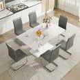 thumbnail image 4 of Sumdeal Modern Marble Dining Table Set for 6, 7 Piece 63inch White Faux Marble Table and High Back Upholstered Chairs Set 6 for Kitchen, Living Room, Dining Room,Gray, 4 of 8