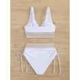 thumbnail image 4 of Women Tummy Control Swimsuits Color Block Two Piece Drawstring Bathing Suit White XXL, 4 of 7