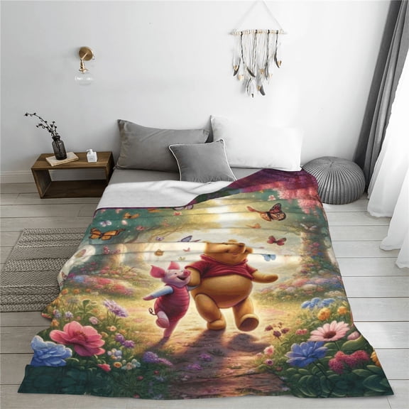 Winnie The Pooh Cartoon Printing Throw Blanket, All Seasons Flannel Fleece Blanket, Soft & Warm Plush Blankets for Couch Sofa Bed Camping Travel, 40"x30"