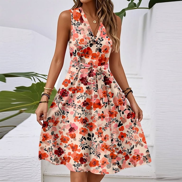 Graduation Dresses, Floral Casual V Neck Sleeveless Tunic Tank Dress  Cocktail Wedding Guest Beach Vacation Sundress Maternity Photoshoot Summer  For Dresses Cocktail (S, Watermelon Red) ZMTing - Walmart.com