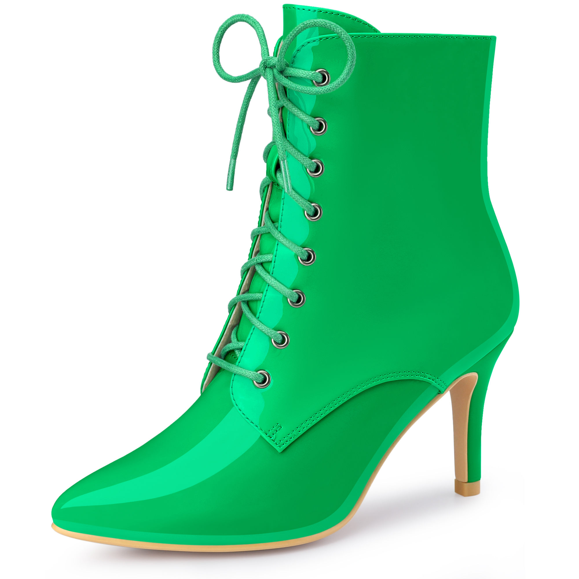 DARING DIVA Lace Up Pointed Toe and Stiletto Heel Boots Grass Green 9