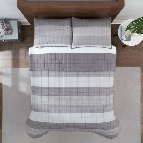 Serta Quilt Set, Full/Queen, Grey, 3 Piece