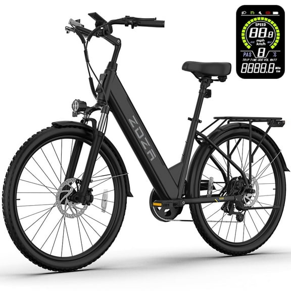 ZDZA Electric Bike 26”, 750W Peak Motor 20MPH Electric City Commuter Bike for Woman, 48V Removable Battery City Cruiser Ebike for Adults, 7 Speed Electric Bicycle with Rear Shelf UL2849 By SGS
