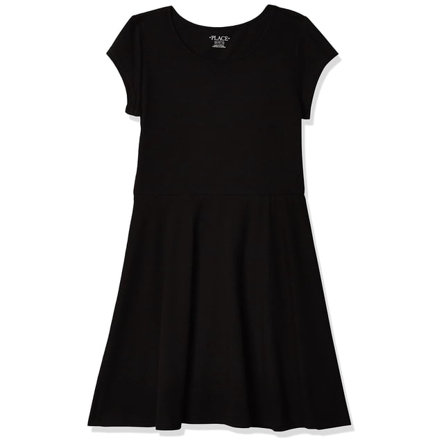 Vestido The Children's Place Big Girl de punto de manga corta negro