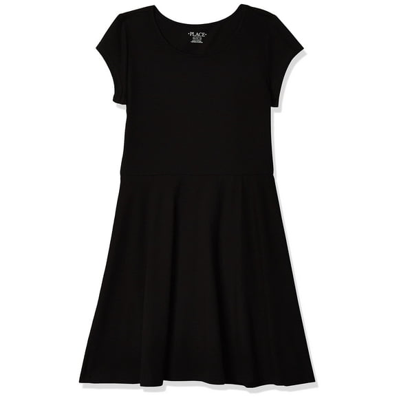 Vestido The Children's Place Big Girl de punto de manga corta negro