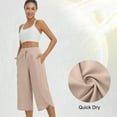 thumbnail image 5 of Eryao Women's Capri Pants Wide Leg Athletic Yoga Capris with Pockets Lightweight Hiking Lounge Drawstring Pants Beige L, 5 of 9