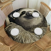 Round Fitted Table Cover for Tables,Elastic Edged Tablecloth USA Flag Red Line Firefighter with Sloth Waterproof Oil Proof Tables Cover Cloths