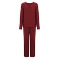 thumbnail image 5 of SHTXOZHI 2 Piece Pajama Sets for Women Long Sleeve V Neck Tops Wide Leg Pant Lounge Outfits, 5 of 6