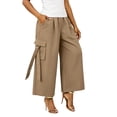 thumbnail image 6 of VBVC Women's High Waisted Cargo Culottes , Wide Leg Cropped Palazzo Pants For Women , Ladies' Casual Utility Trousers with Pockets,Khaki,S-2XL, 6 of 8