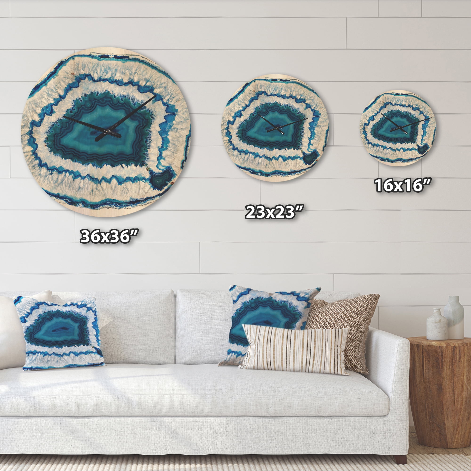 Designart 'Blue and White Agate Crystal' Modern Wood Wall Clock