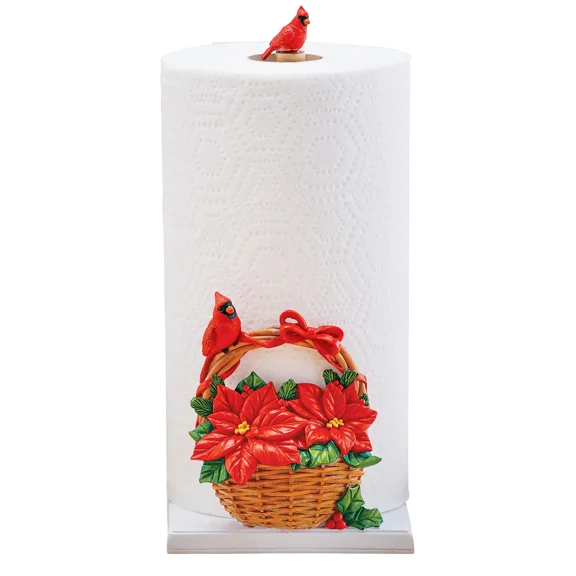 Hand-Painted Poinsettia Basket Paper Towel Holder