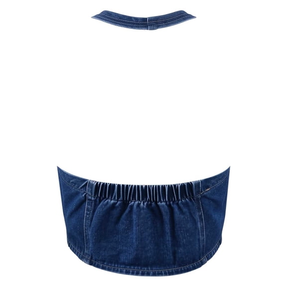 VNKIDY Womens Sweetheart Neck Denim Halter Crop Top With Front Button Closure Form Fitting Sleeveless Bustier For Casual Summer Streetwear Blue M