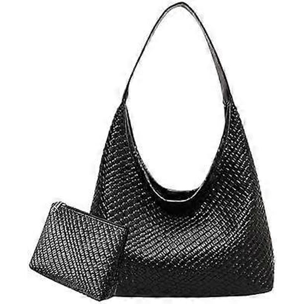 Faux Leather Tote Bag for Women - Woven Leather Handbag, Large Hobo Shoulder Bag, Work Tote with Pouch Purse